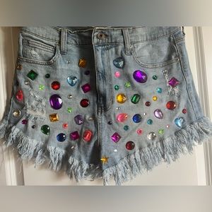 Denim Jeweled Shorts